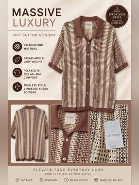 Massive Luxury NYC Open-Knit Short Sleeve Top — Cream & Brown